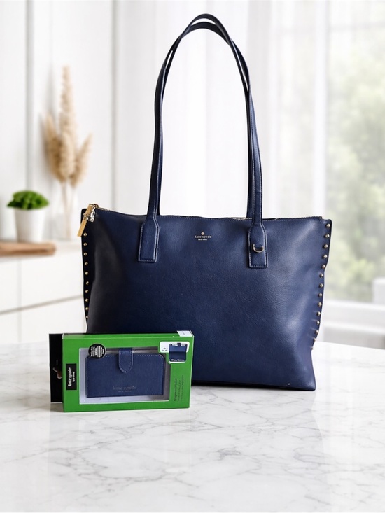 kate spade Handbags - Kate Spade On Purpose Navy Leather Studded Tote Rwanda + MagSafe Wallet NWT